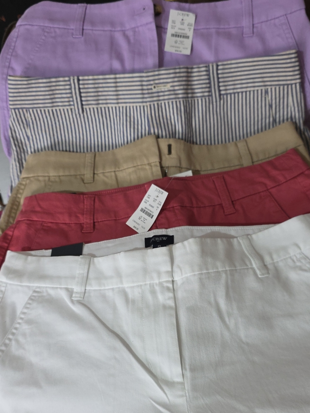 5 Size 8 J. Crew Woman’s Chino Shorts Bundle in White, Pink, Tan, Lavender,